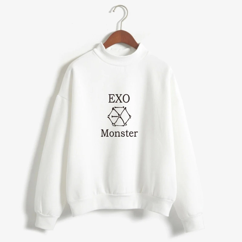 Свитшот с наклейками Kpop Exo Женская флисовая толстовка на осень и зиму худи в стиле