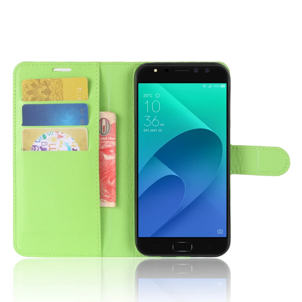 Зеленый Чехол ZE554KL для ASUS ZenFone 4 ZE554KL, чехол s с бумажником, с рисунком личи, откидной кожаный чехол, черный 554 ASUS554 - Цвет: Зеленый