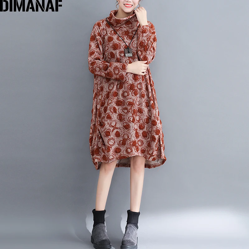 DIMANAF плюс размеры для женщин платья Элегантная Леди Vestido вязание хлопок в горошек