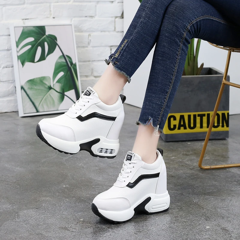 10CM Wedge Woman Sneakers Platform Spring Autumn Pu Leather New Female Casual Shoes Wedge Breathable Sneakres Ladies