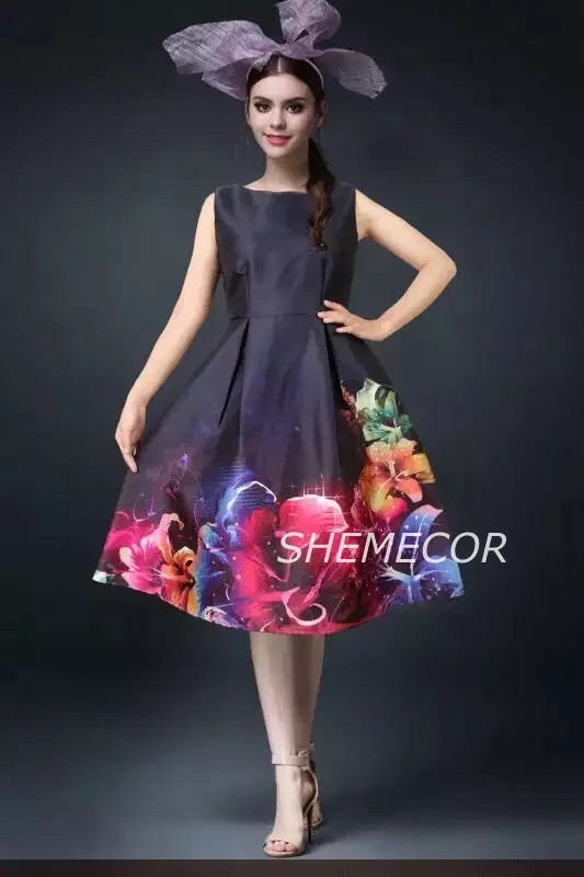 05 SHEMECOR, осень, новое женское платье Mori Girl, свежий стиль, цветок лотоса, цветочный принт, высокая талия, ТРАПЕЦИЕВИДНОЕ платье без рукавов, голубое, розовое, размера плюс - Цвет: 05