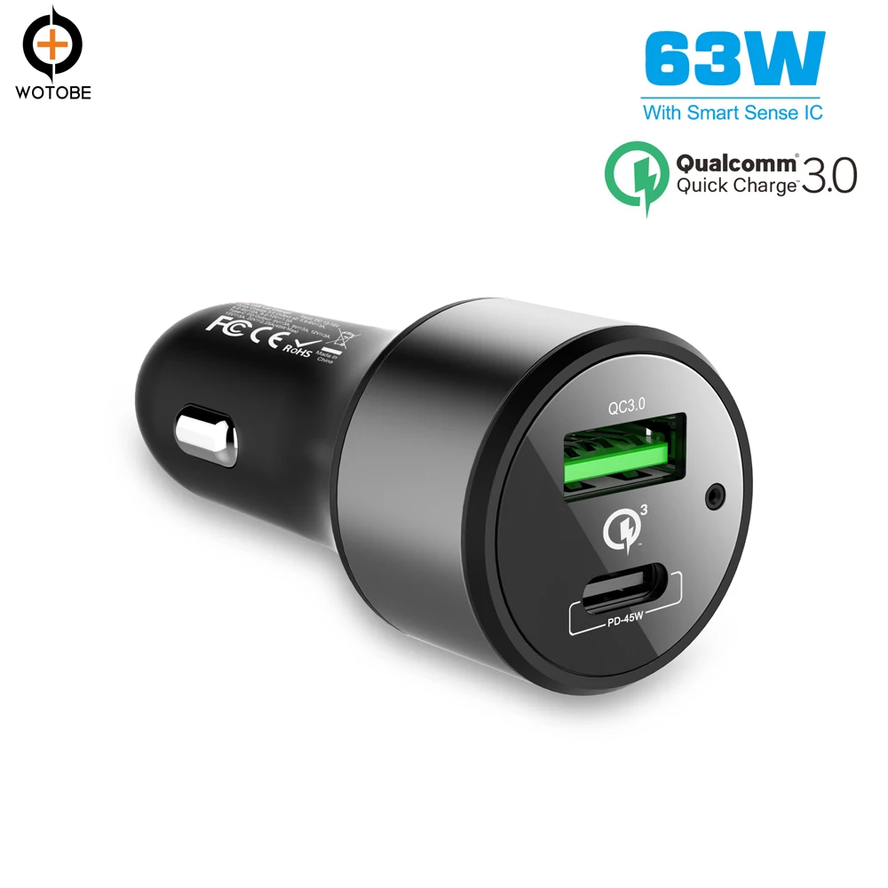 USB C TYPE-C PD 45 Вт автомобиля зарядное устройство Быстрая зарядка 3,0 18 63 Мощность ноутбук адаптеры питания с USB для iPhone X/8/8 плюс samsung