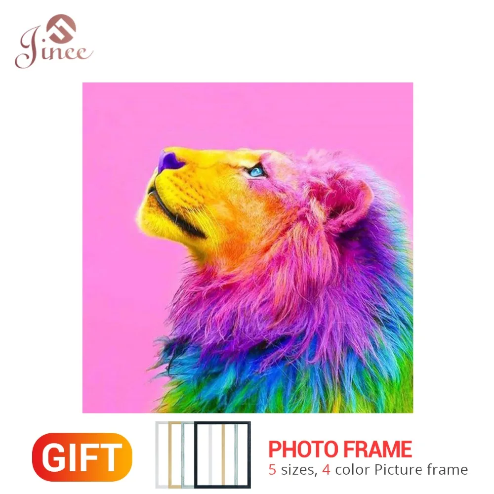 

5D Diamond Embroidery Colorful Lion Animal Diamond Painting Cross Stitch Full Square Round Needlework Framed Painting Gift