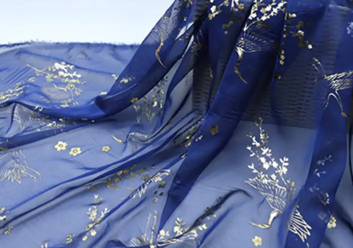 dark blue Бронзовая ткань шифон в цветочек блестящая ткань бронзовая костюм материал DIY сценическое платье для косплея 1 метр - Цвет: dark blue