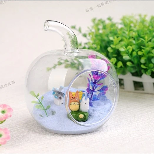 Прозрачная стеклянная ваза в форме яблока ручной работы гидропонная зеленая