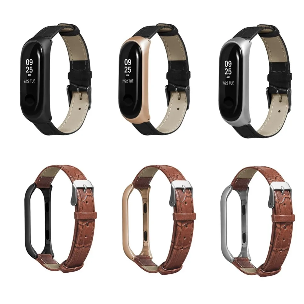 HANGRUI mi band 3 наручные часы на кожаном ремешке ремешок для Xiaomi mi band 3 умный браслет с металлической пряжкой черный чехол из розового золота ремни