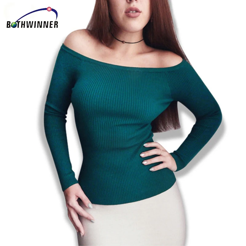 Женский свитер без бретелек Bothwinner базовый джемпер с разрезом Осень-зима узкий