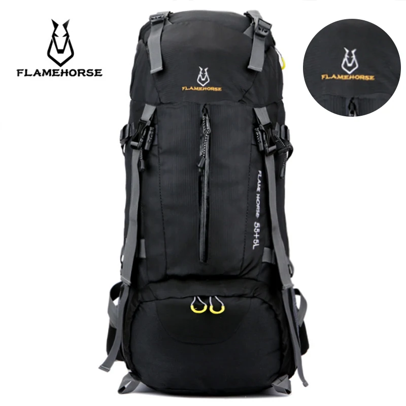 Модный мужской рюкзак FLAMEHORSE 60L большой емкости, водонепроницаемый рюкзак для путешествий, многофункциональные сумки, мужские рюкзаки для ноутбука mochila - Цвет: black