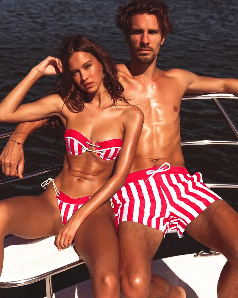 Couple Swimwear stripe Women Lovers Swimsuit Bikini 2019 Set Two Pieces Summer Beachwear Bathing Suit &amp Man Trucks Beach Shorts | Спорт и