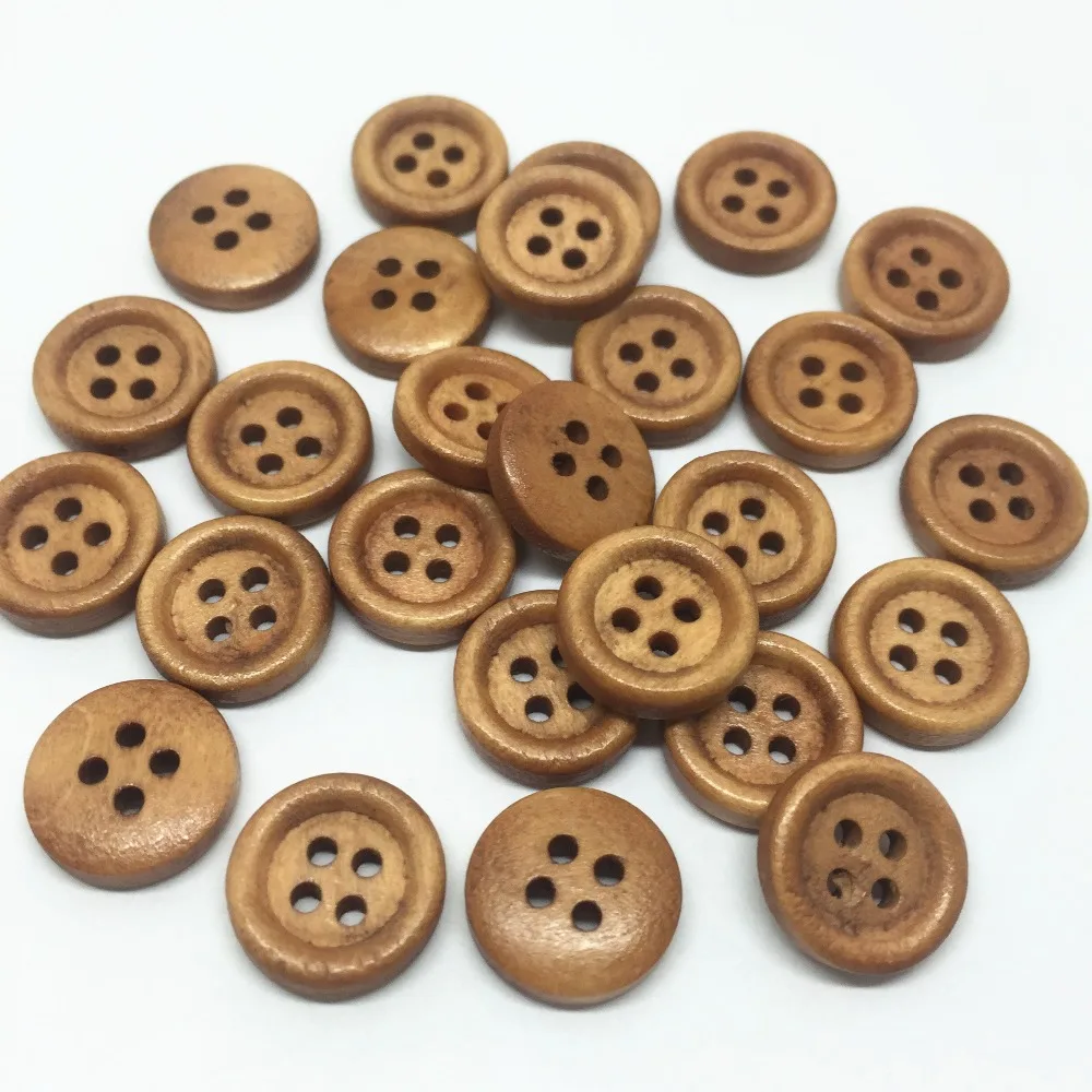 100pcs 13mm Wood 4 Holes Buttons Natural Light Brown Round Sewing Button Embellishments DIY Crafts For Scraf Bags Decorations | Дом и сад