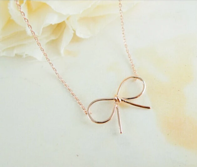 2015 fine jewelry gold herringbone necklace chain butterfly for girls silver ribbon with big bow C1530 | Украшения и аксессуары