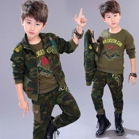 new arrival children camouflage uniform 3 pcs set spring fall boys sport military clothes kids handsome coat tops pants b126