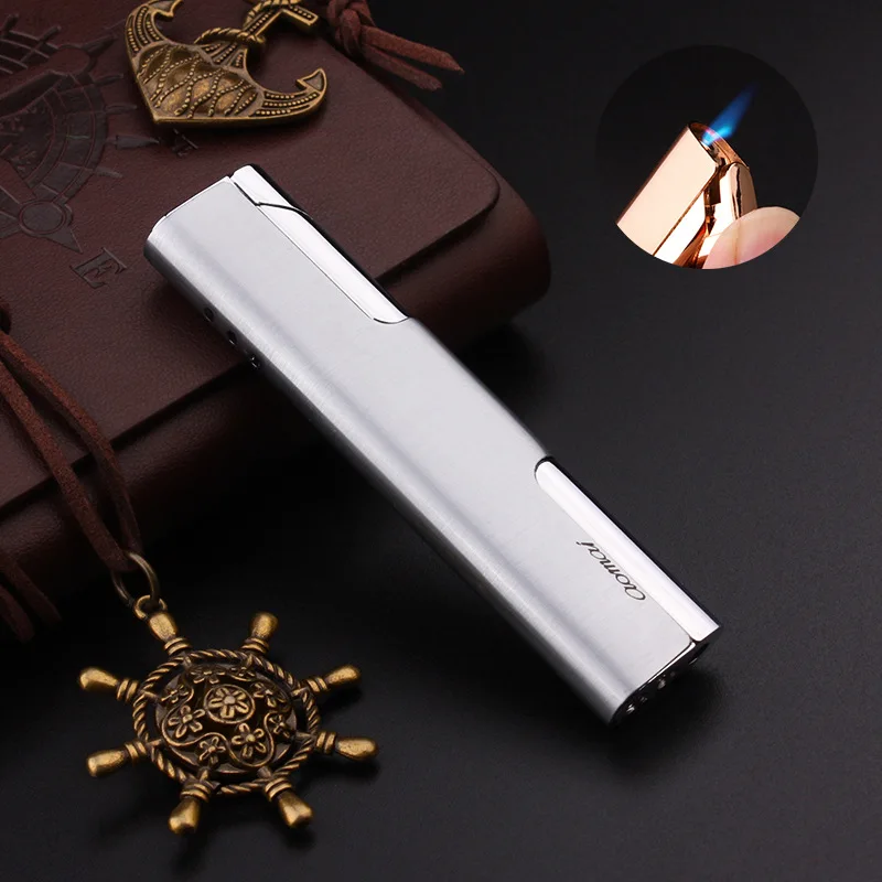 

Mini Portable Metal Long Strip Inflatable Windproof Lighter Refillable Gas Lighters Blue Flame Ultra-thin Cigarette Lighter