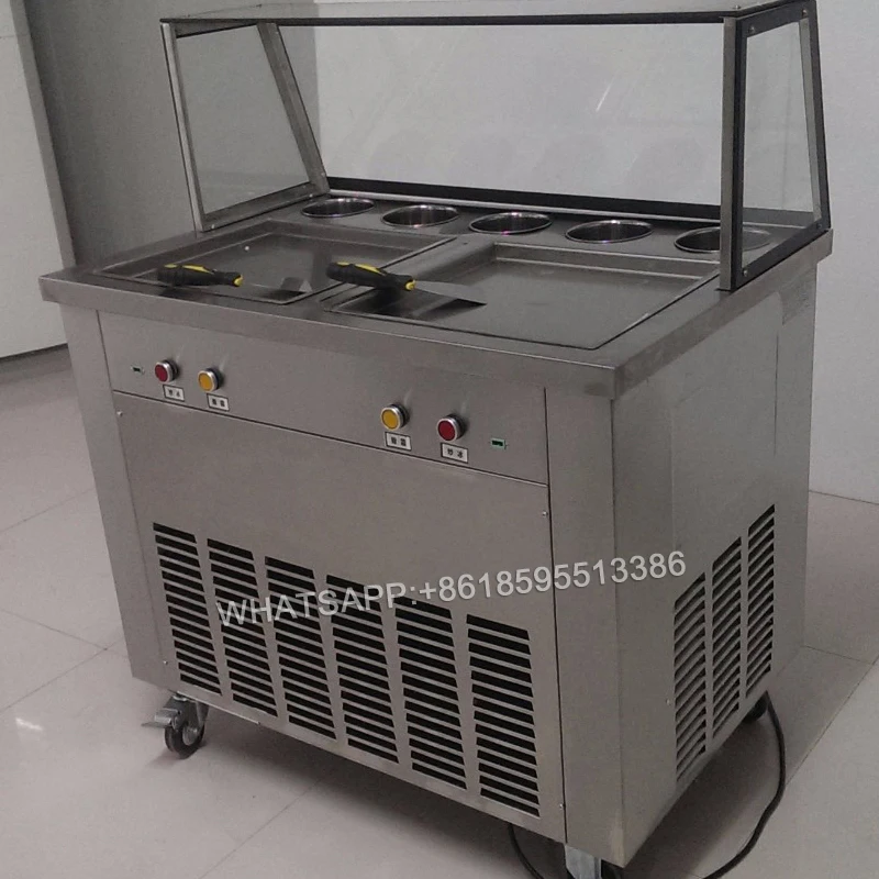 

Бесплатная доставка 220 в 110 В двойная сковорода машина для жарки мороженого 1600 Вт машина для рулона мороженого квадратная сковорода для жарк...