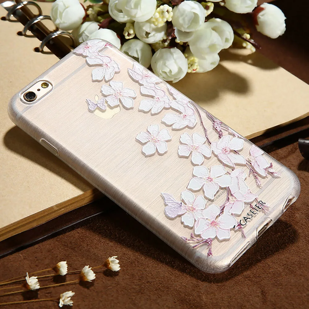 Чехол CASEIER с 3D-принтом для iPhone 7 5 Plus 6 6s чехол из ТПУ рельефным цветком чехлы