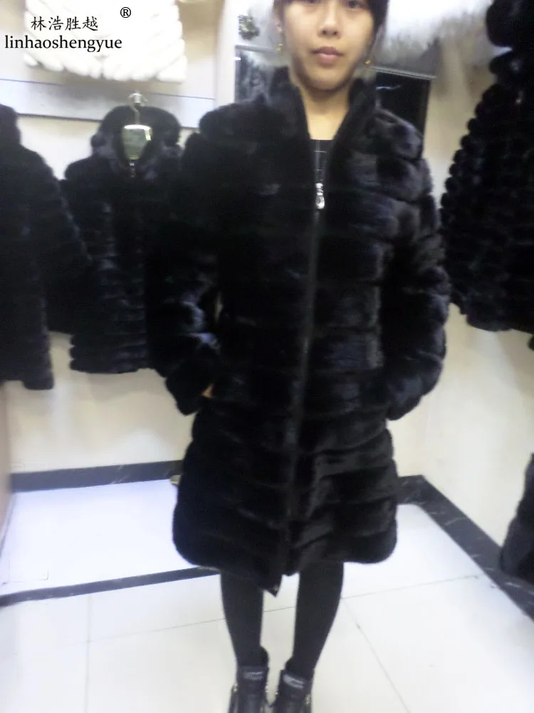 Linhaoshengyue 85cm lenght real fox fur coat