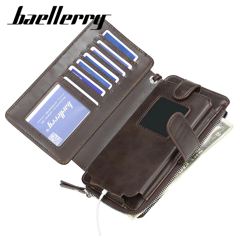 

Men Wallets Long Male Clutch Big Capacity Cellphone Bag PU Leather wallet men purse Zipper Pocket Man Purse