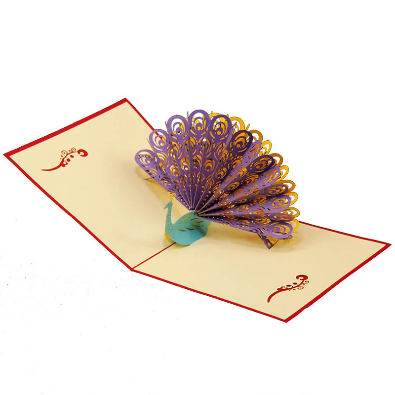 

1pcs Creative DIY 3D Beautiful Peacock Painting Postcard Fashion Wedding Gift Greeting Card 7 Colors Personalized Wish Card