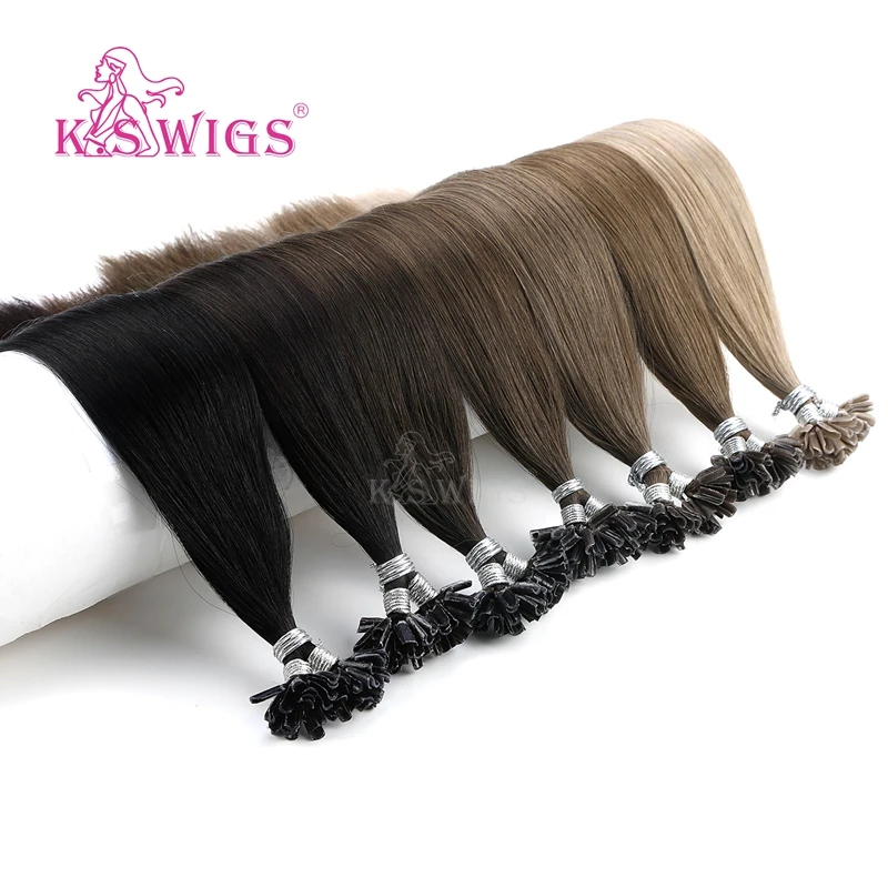 

K.S WIGS 16'' 20'' 24'' 28'' Straight Pre Bonded Fusion Hair Remy Keratin Capsules Nail U Tip Human Hair Extensions 25s/pack