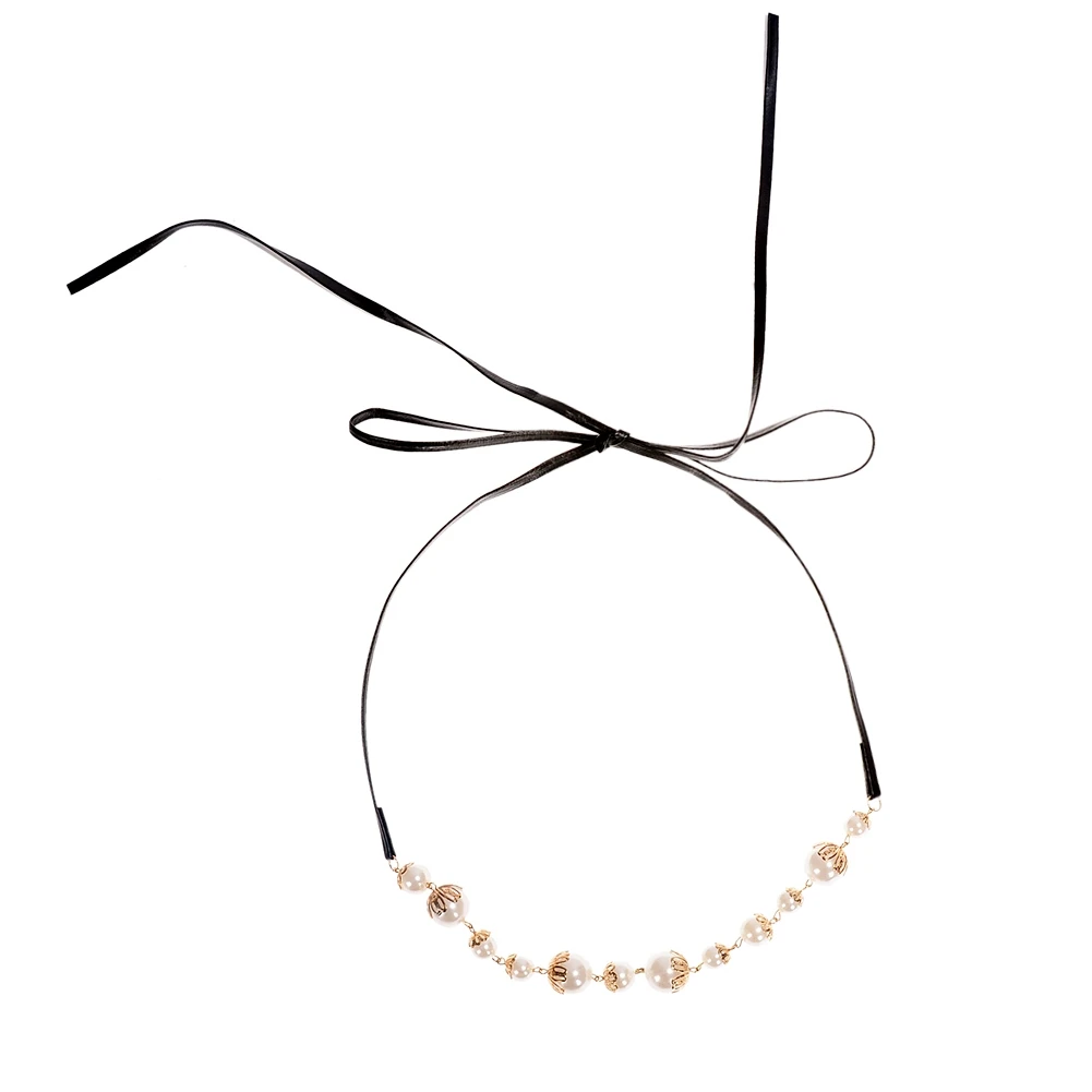 Fashion Women Simulated Pearl Bohemian Chokers Necklace Black Rope Long Chain Maxi Statement Necklaces For Wedding Jewelry | Украшения и