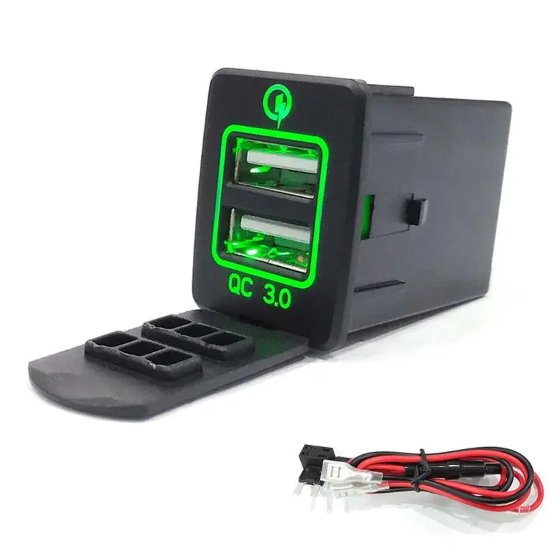 Зеленый 30x23,5 мм 12 В Quick Charge 3,0 устройство для автомобиля с двумя портами USB Зарядное устройство Мощность адаптер для Nissan смарт-телефонов и планшетных - Название цвета: Зеленый