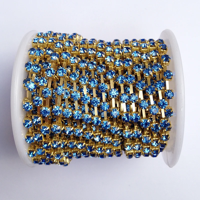

Light Sapphire Crystal Rhinestnes Mesh 10 yards/roll SS6 to SS38 Gold Base DIY Beauty Accessories Rhinestone Chain