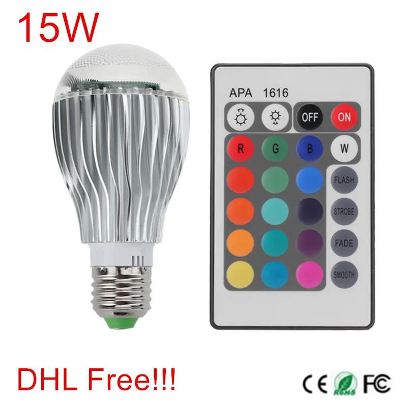 Fedex/DHL Бесплатная доставка 15 Вт E27 RGB Светодиодная лампа 16 цветов Изменение AC110V/220 В