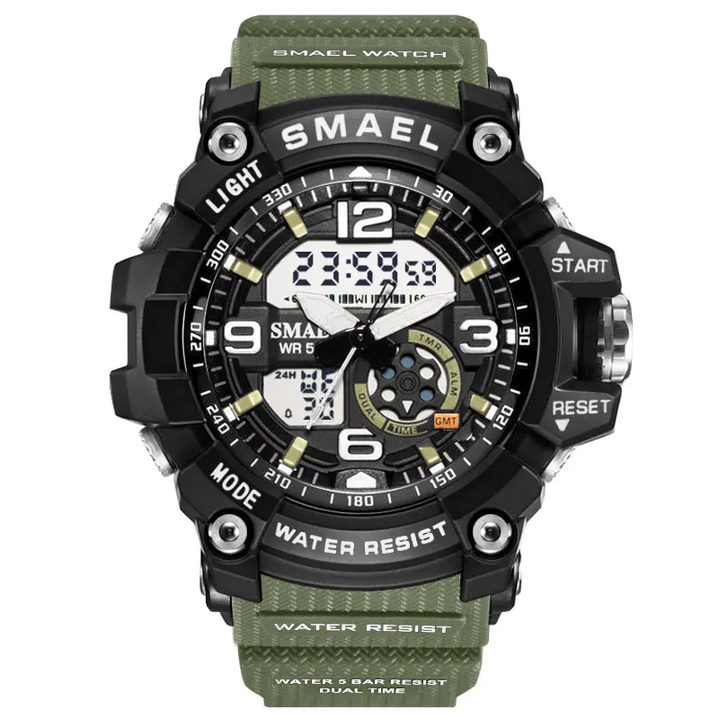 ArmyGreen Спортивные часы, цифровые женские SMAEL, женские часы, браслет, дамские военные армейские светодиодный часы, reloj mujer1808, женские часы, 50 м, водонепроницаемые - Цвет: ArmyGreen