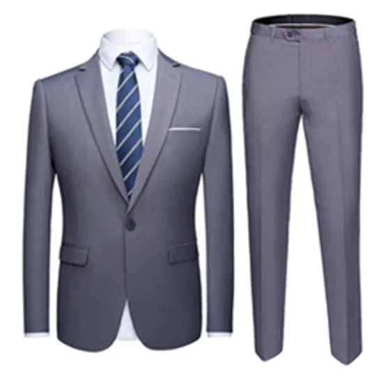 2 pieces set gray Модные мужские деловые повседневные бутиковые комплекты из 3 предметов/мужской однотонный Блейзер Куртка пальто жилет брюки жилет - Цвет: 2 pieces set gray