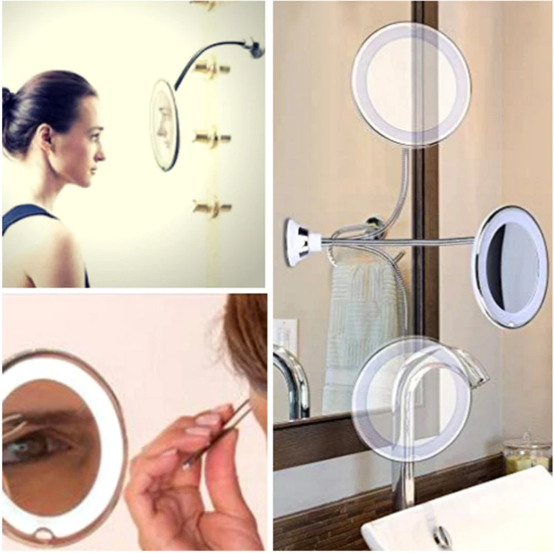 Увеличительное зеркало с гусиной шеей поворотное для макияжа подсветкой на 360 °