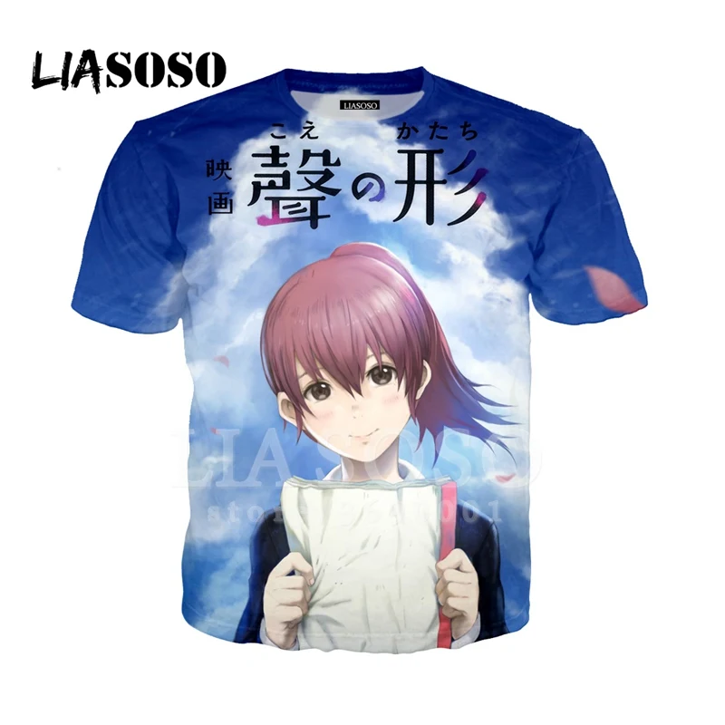 LIASOSO/женская и мужская футболка с 3D принтом тихий голос форма голоса Shouko Nishimiya