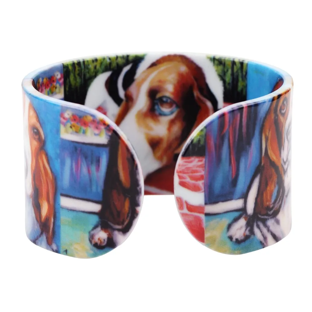 Bonsny акриловый узор широкая любовь Basset Hound браслеты для женщин Новая мода животное