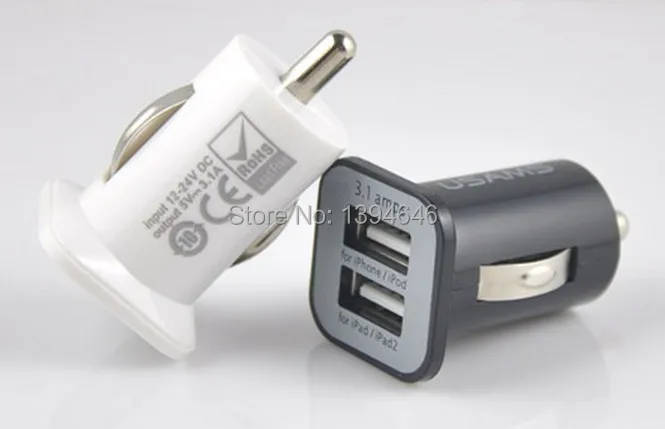 2 Port Mini Universal Dual USB Car Charger Adapter Bullet 5V 2.1A + 1A USAMS 3.1A 3100mha Slot Black White in stock |