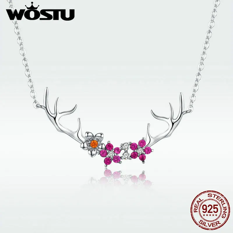 WOSTU, дизайн, ожерелье с подвеской в виде цветка оленя, s 925 пробы, серебряная Длинная цепочка для женщин, ожерелье, серебряное модное ювелирное изделие FNN034