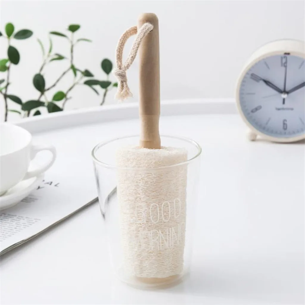 Натуральная щетка для чашки Loofah деревянная ручка может быть висячая инструменты