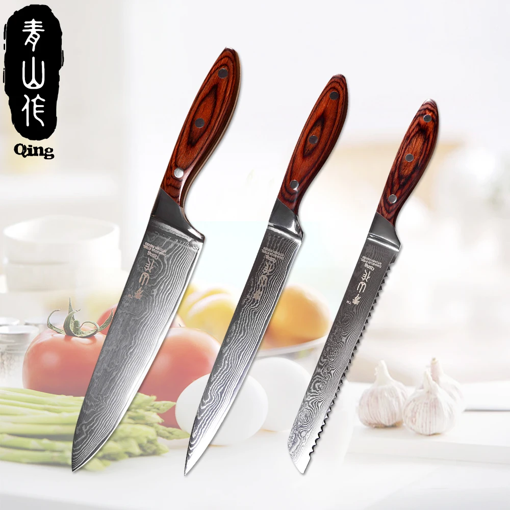 Набор из 3 предметов дамасский нож QING 8 &quot8&quot &quot7&quot 5 &quot3 5&quot VG10 Core кухонные ножи