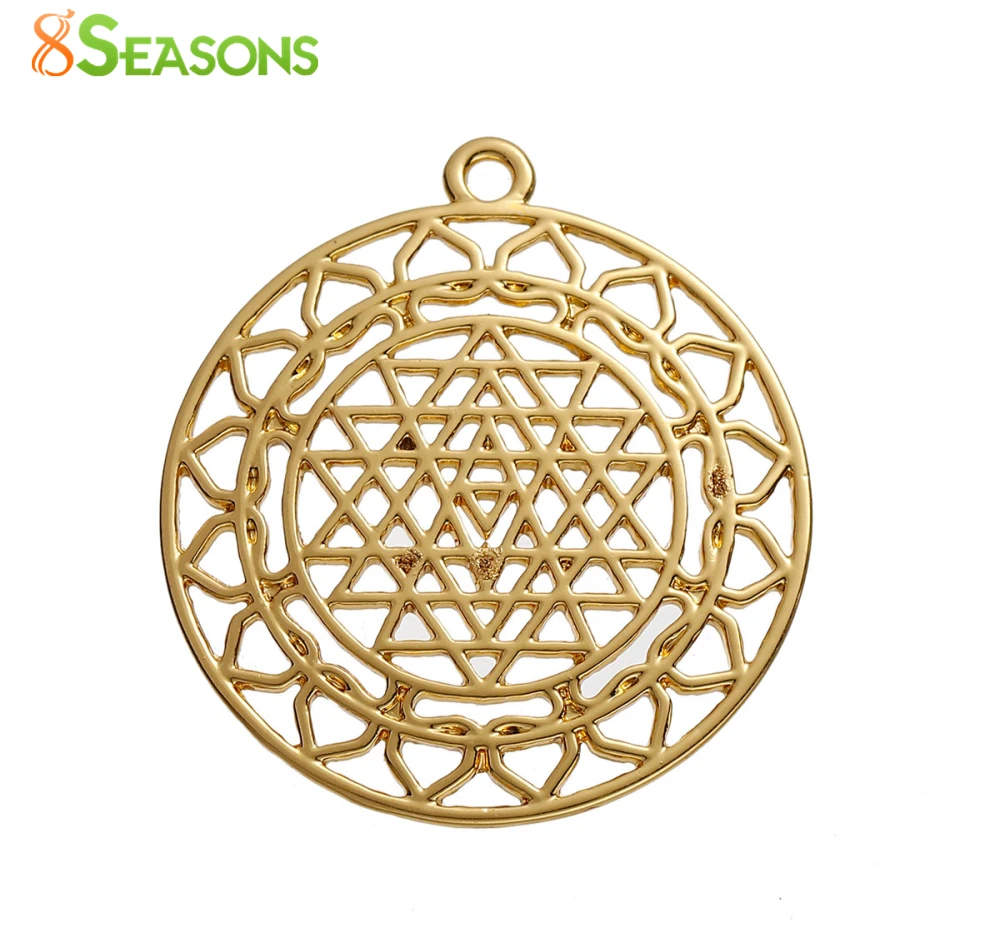8 сезонов цинковый сплав Sri Yantra медитация подвески круглые золотые полые 44 мм(1 6/") x 40 мм(1 5/8"), 3 шт