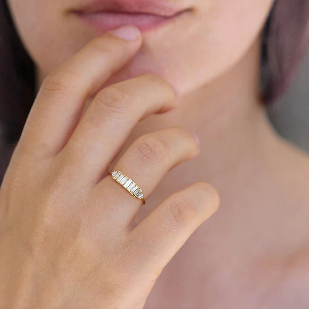 14K желтое золото 7 шт изумруд Moissanite обручальное кольцо всего 0.9ctw лаборатория