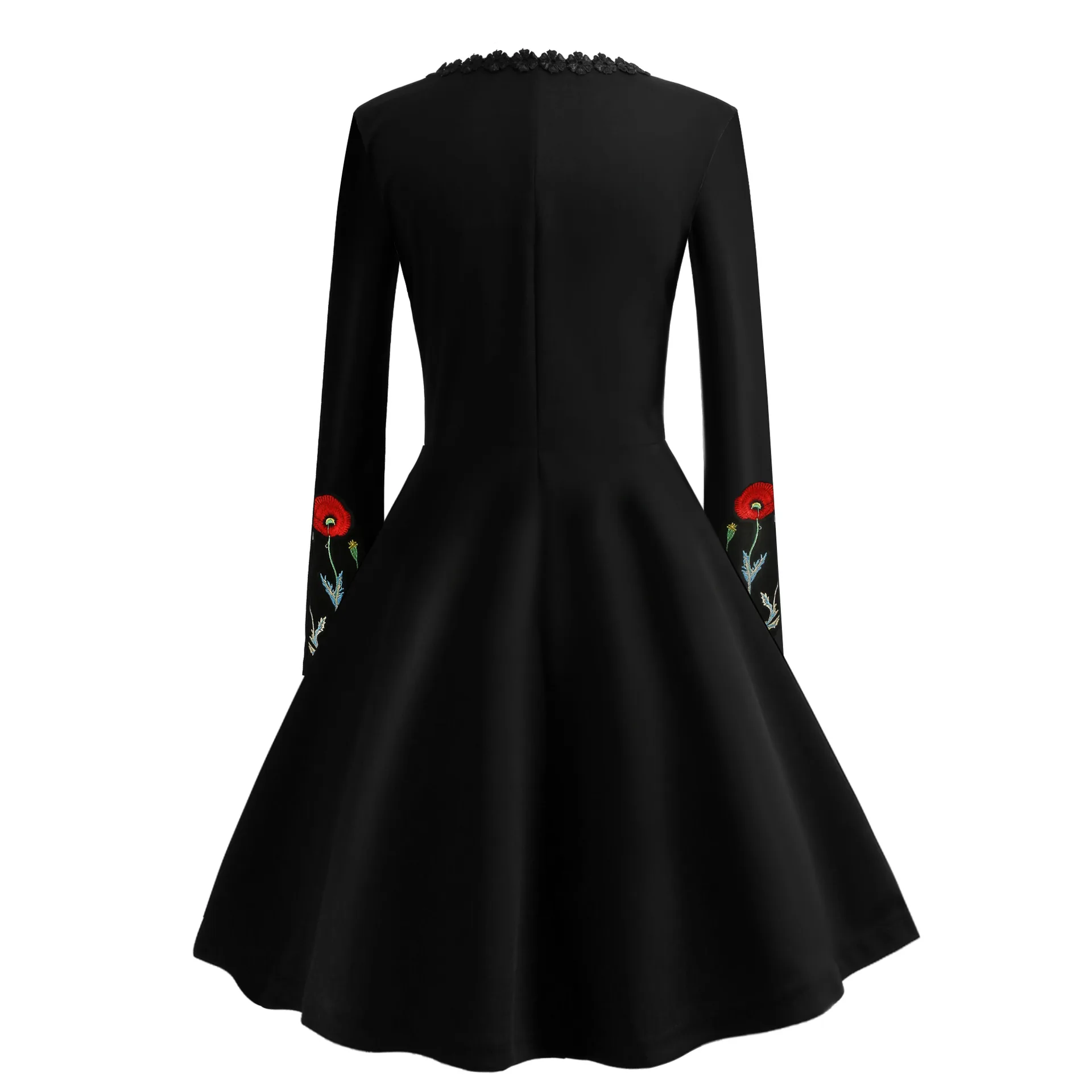 2018 осень v-образным вырезом Вышивка Bodycon платье Для женщин с длинным рукавом