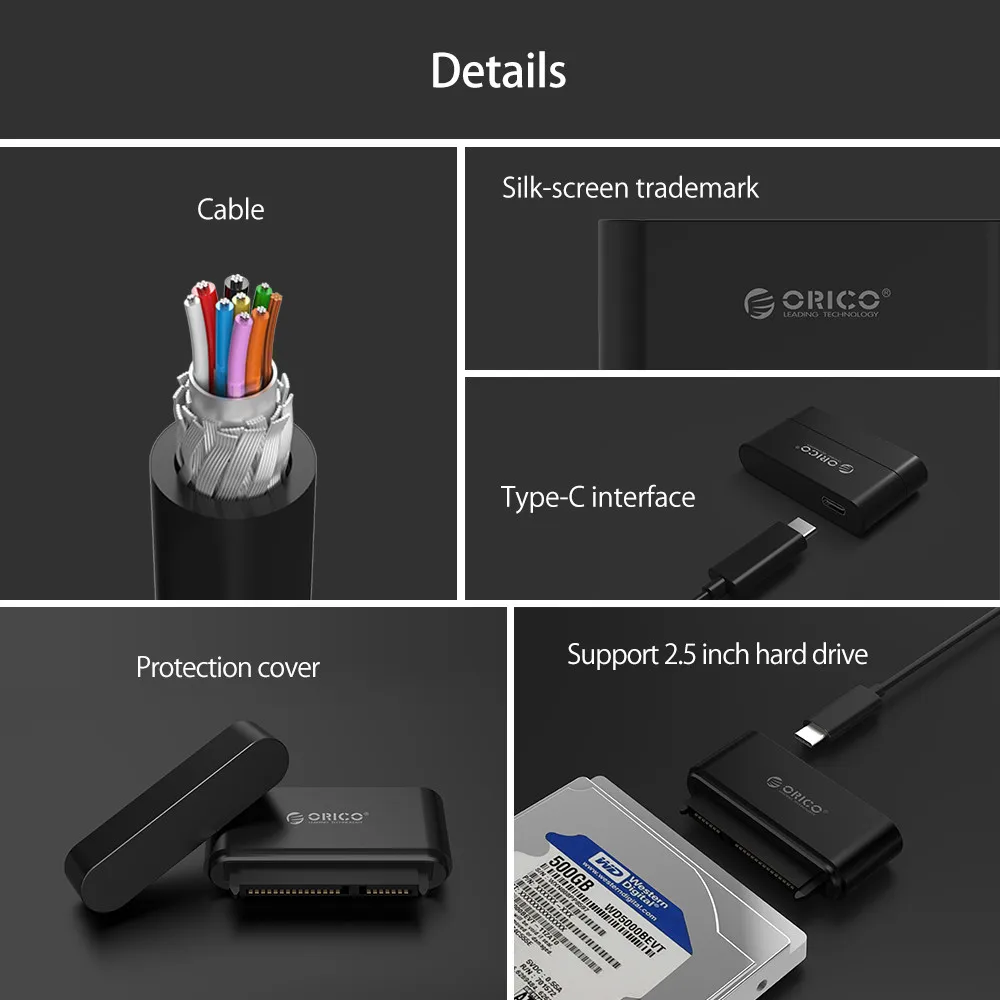 ORICO 2 5 дюймовый жесткий диск SSD адаптер USB3.0 Type A к Micro B C SATA3.0 HDD кабель JMS578 чип
