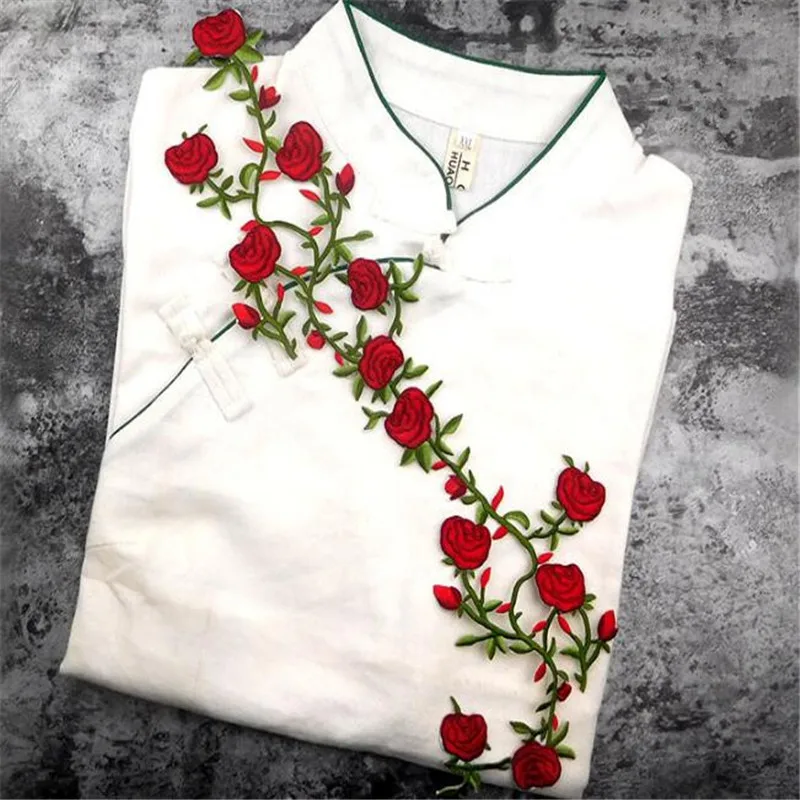 1 шт. длинный Цветок Розы вышитые ткани патч Одежда патч цветок Cheongsam Национальный костюм diy декоративный цветок ткань