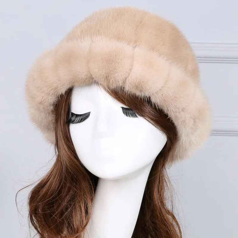 Real fur hat for women 100% natural mink fur hats warm autumn winter fur caps beige black 5 colors female fahion gift H128