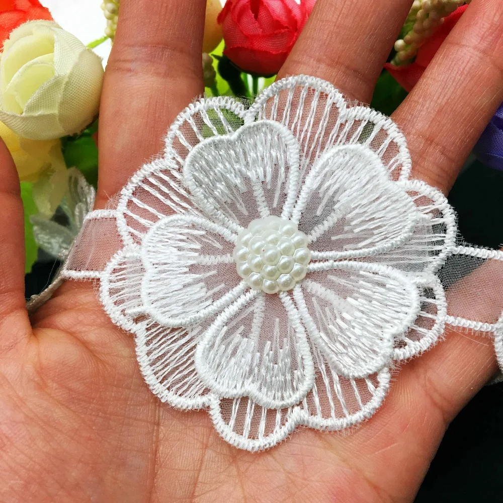 Растворимая Полиэстеровая жемчужная вышитая Цветочная кружевная отделка 20X