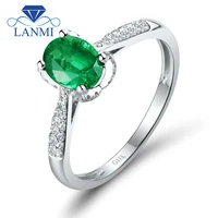 lanmi oval 5x7mm natural emerald 18k white gold vintage promise ring loving wedding wholesale gemstone jewelry wu260