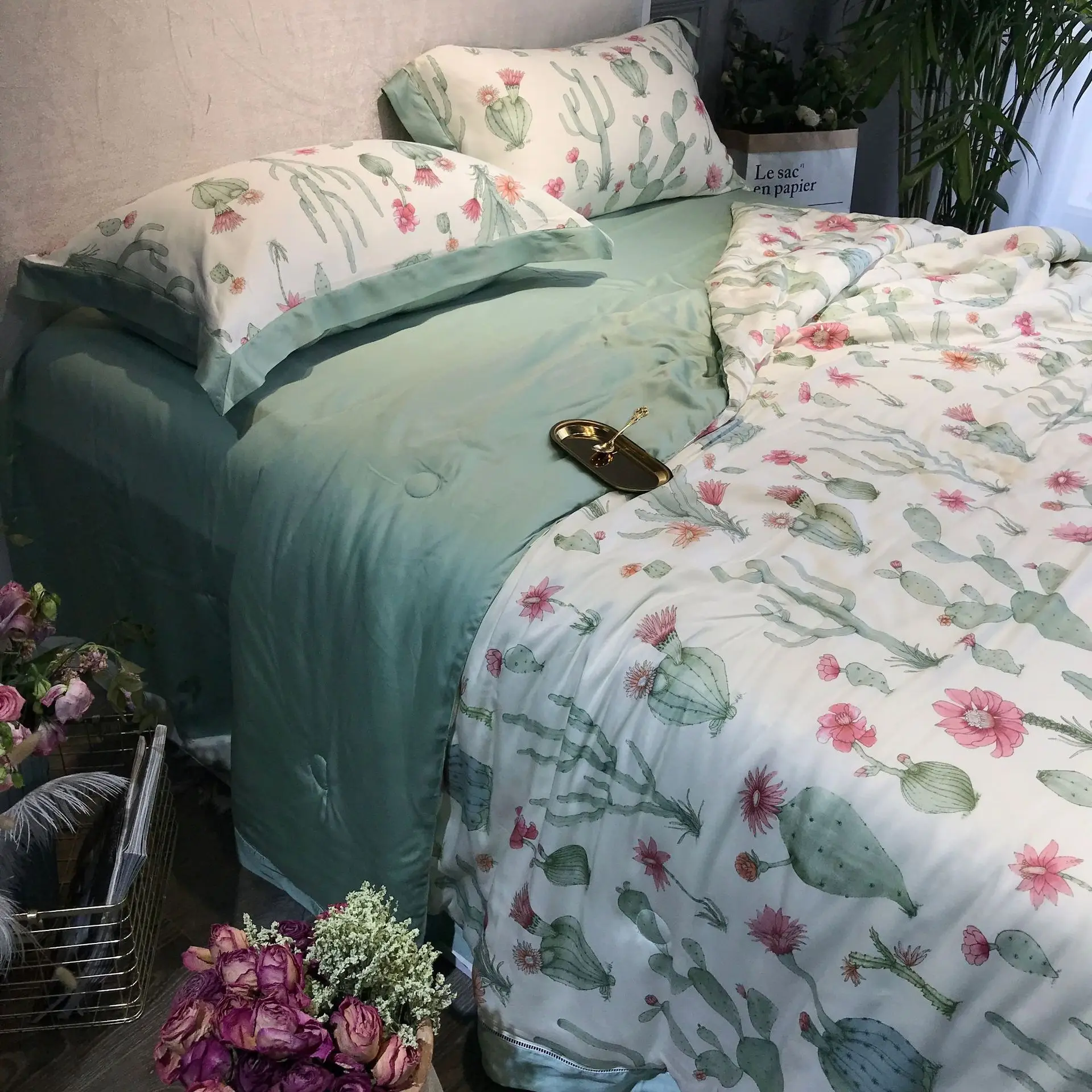 Abbiemao высококачественное постельное белье из хлопка Tencel, комплект из 4 предметов, кружевное шелковое постельное белье на весну/лето, размер queen/King