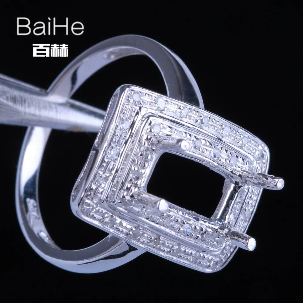 BAIHE Solid 14K белое золото (AU585) сертифицированное обручальное кольцо с подушками для