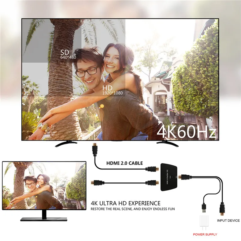 NewBEP HDMI 2 0 сплиттер 1x2 1 вход Выход ретранслятор переключатель коробка