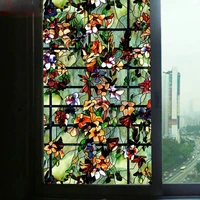 colored flower stained window film privacy decorative film for furniture glass sticker static cling opaque bathroom home decor