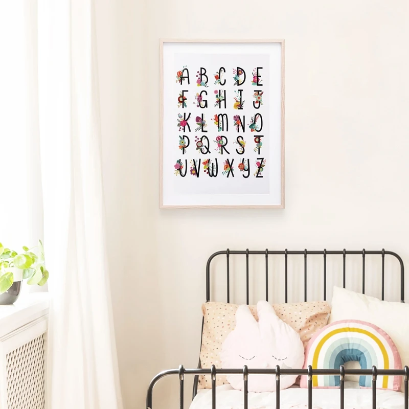 Алфавит с цветами холст художественный плакат принты для детской девочек