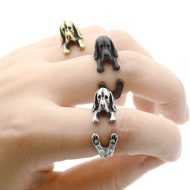 Новый Винтажный хиппи латунный сустав милый 3D Basset Hound Puppy кольцо Анель Boho